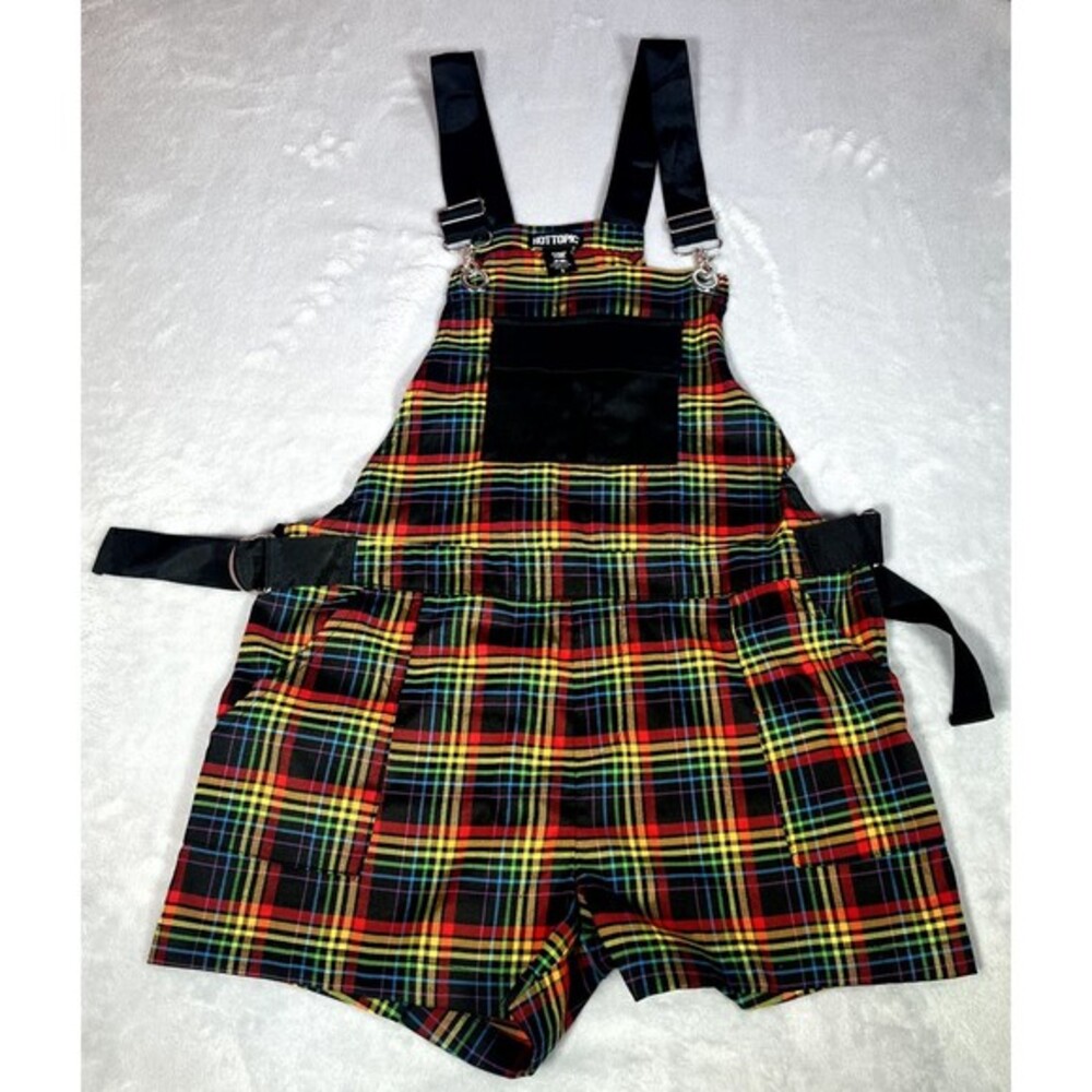 Hot Topic Romper Womens S Small Rainbow Grid Utility Shortalls Festival Punkcore